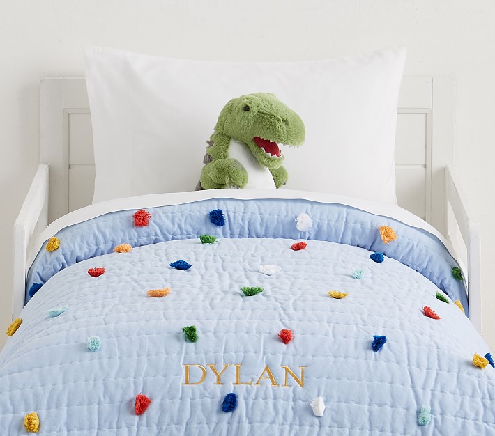Dylan Chambray Pom Toddler Quilt Pottery Barn Kids