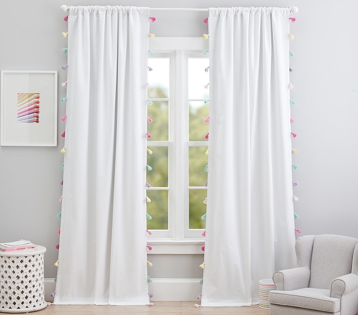 Rainbow Tassel Cotton Blackout Curtain Panel Pottery Barn Kids