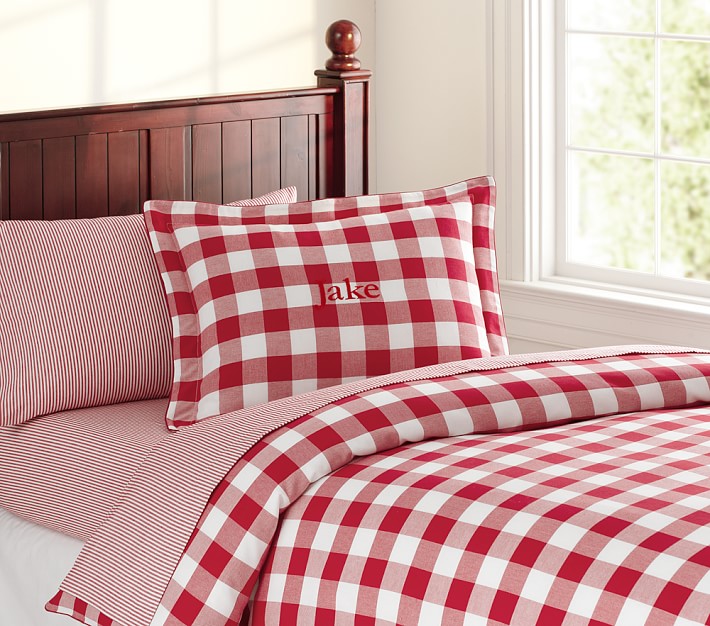 red and white buffalo check duvet