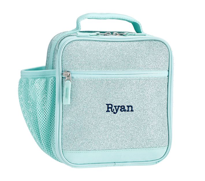 Mackenzie Aqua Sparkle Glitter Kids Lunch Boxes | Pottery Barn Kids