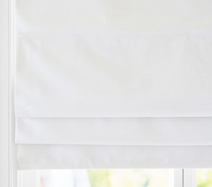 white linen blackout roman shades