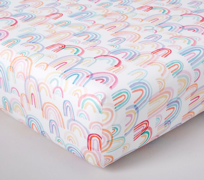 organic rainbow crib sheet