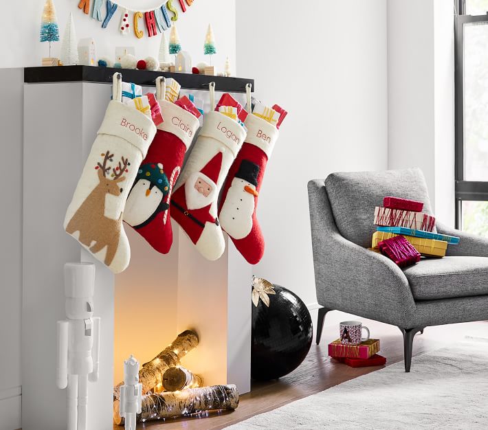 west elm x pbk Modern Reindeer Felt Stocking Pottery Barn Kids