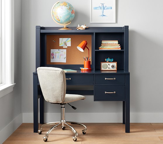 small office desk with shelf