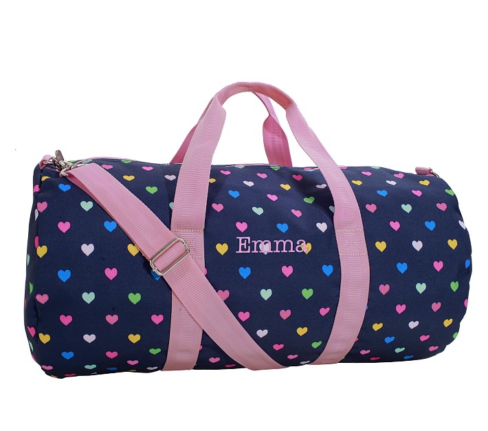 Mackenzie Navy Pink Multi Hearts Large Duffle Bag | Pottery Barn Kids