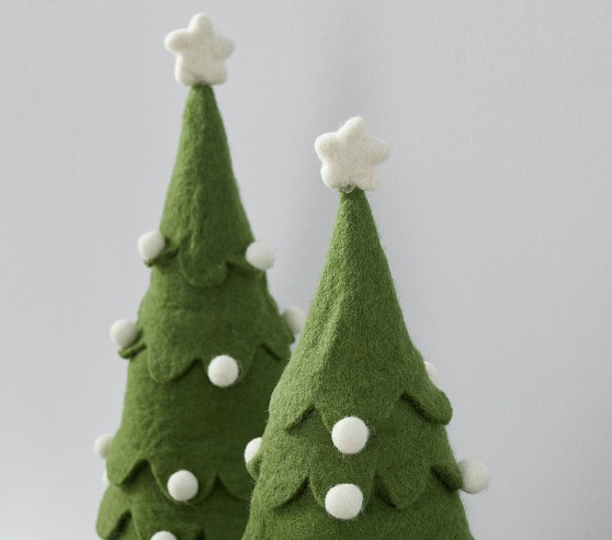 Green & White Scalloped Felt Trees, Set of 3 | Pottery Barn Kids