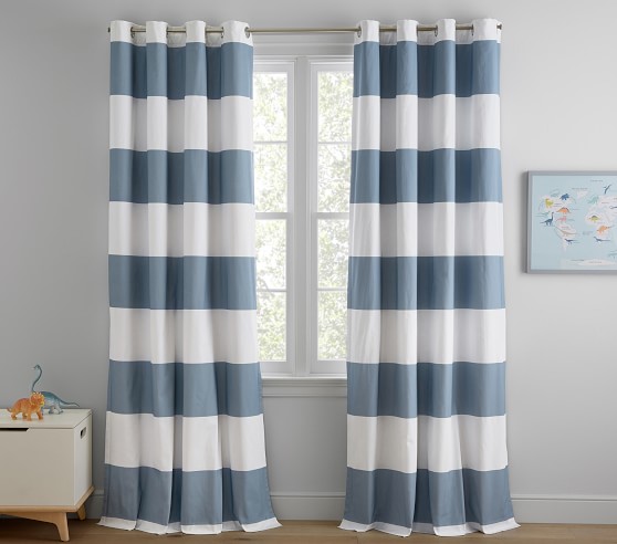 Preppy Rugby Stripe Cotton Grommet Blackout Curtain Panel 