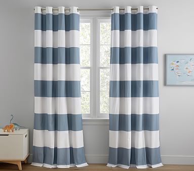 Preppy Rugby Stripe Cotton Grommet Blackout Curtain Panel | Pottery ...