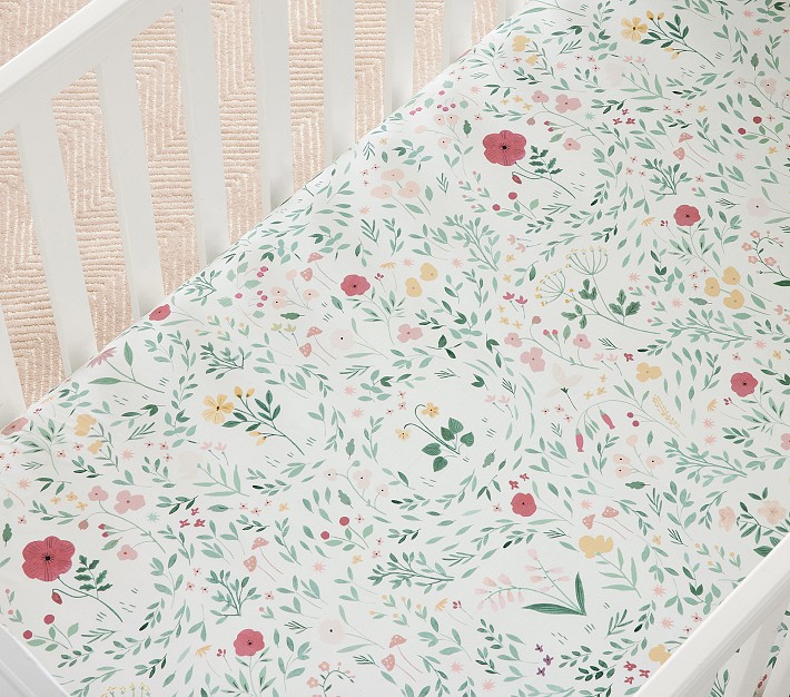 Chris Loves Julia Prairie Floral Organic Crib Fitted Sheet Pottery