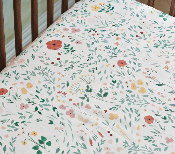 Chris Loves Julia Prairie Floral Organic Crib Fitted Sheet | Pottery ...