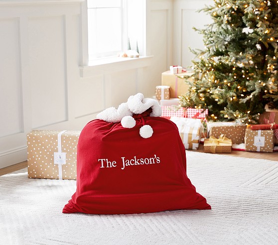 Red Fleece Santa Bags | Pottery Barn Kids