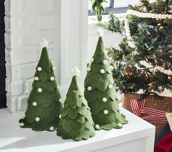 Green & White Scalloped Felt Trees, Set of 3 | Pottery Barn Kids