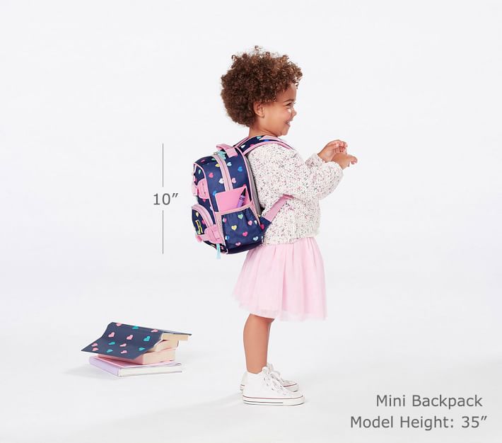 Pottery Barn Kids Rolling Backpack, Mackenzie Navy Pink Multi Hearts