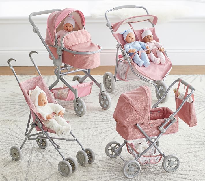 Pink Glitter Twin Baby Dolls Jogging Stroller Doll Accessories