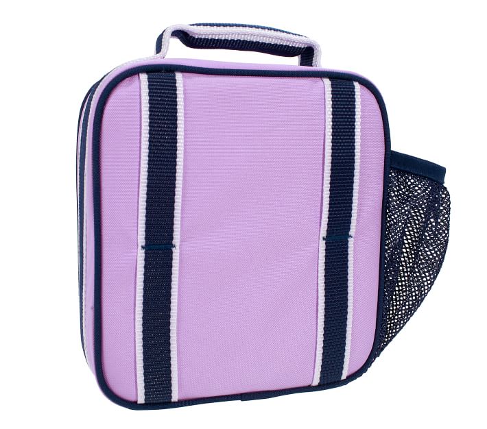 Mackenzie Lavender Solid Navy Trim Lunch Boxes | Pottery Barn Kids