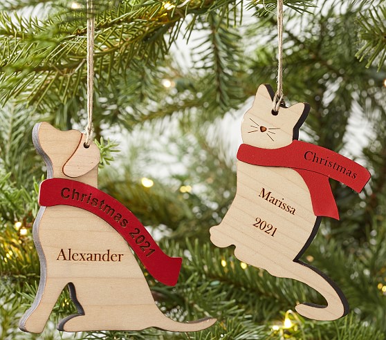 Personalized Wooden Dog And Cat Christmas Ornaments | Pottery Barn Kids