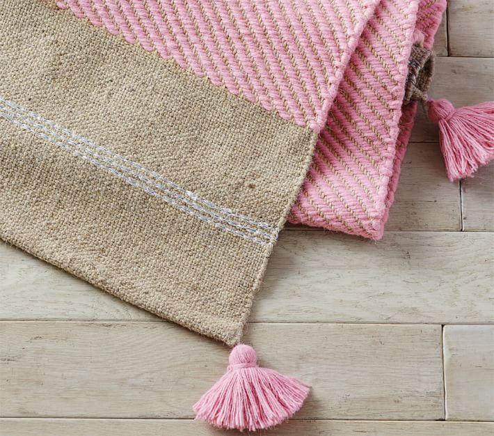 Metallic Tassel Dhurrie Rug Solid Color Rug Pottery Barn Kids