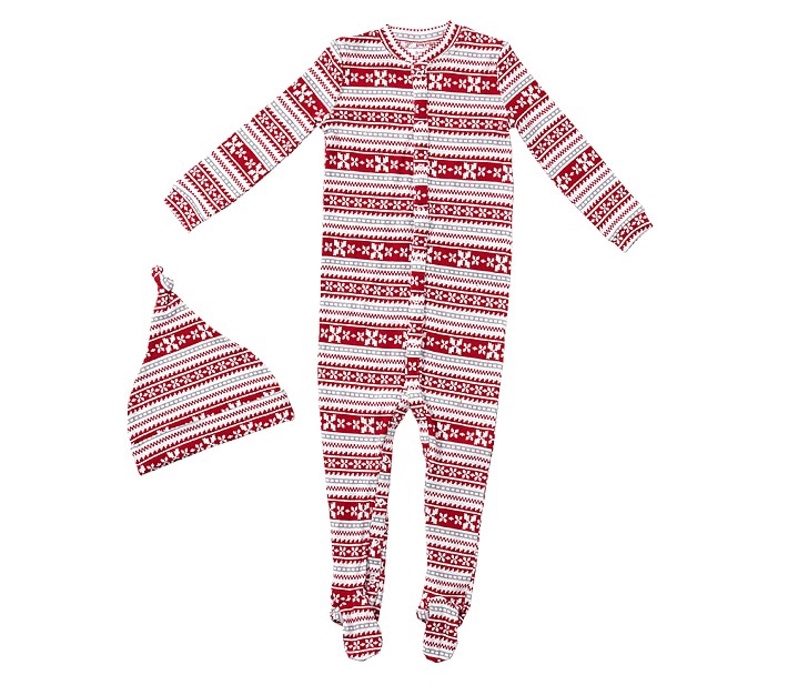 Fairisle One Piece Baby Pajama & Hat Set | Pottery Barn Kids