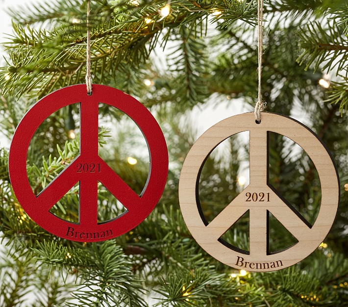 Personalized Wooden Peace Sign Christmas Ornament Pottery Barn Kids