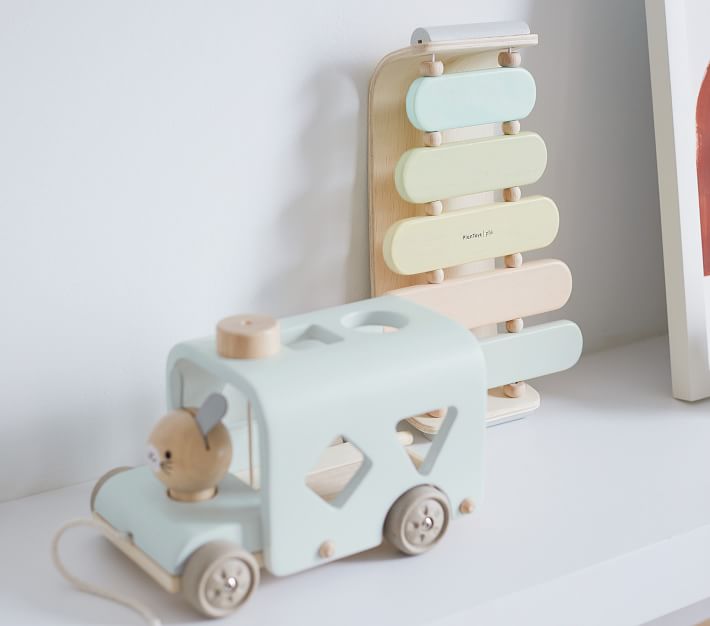 Plan Toys x pbk Bunny Sorting Bus Baby Toys Pottery Barn Kids