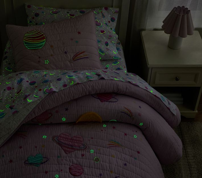 Galaxy Hearts GlowintheDark Quilt & Shams Pottery Barn Kids