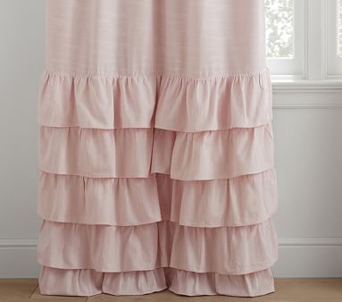 Evelyn Linen Blend Ruffle Bottom Kids Blackout Curtain | Pottery Barn Kids