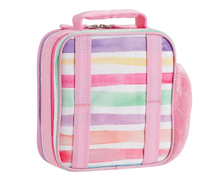 Mackenzie Pink Kayla Rainbow Stripes Lunch Boxes | Pottery Barn Kids