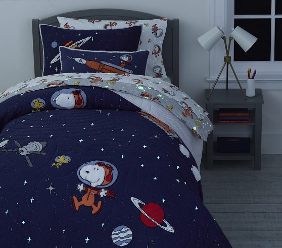 Glow-in-the-Dark Snoopy Space Kids Quilt | Pottery Barn Kids