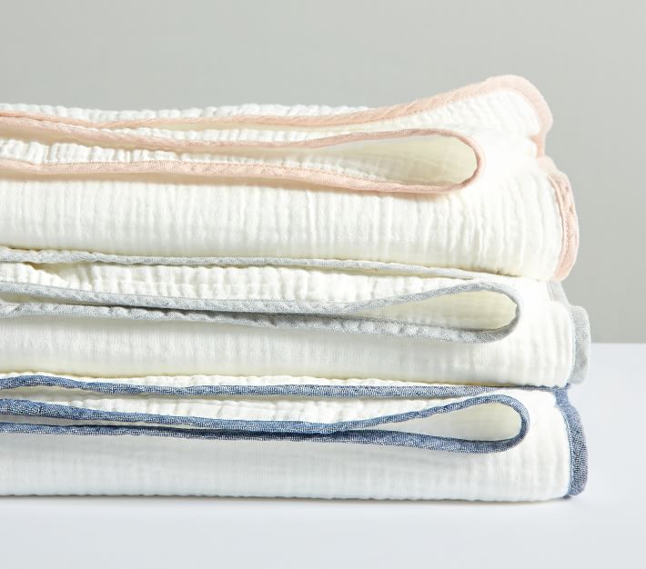 Muslin Linen Trim Baby Blanket Pottery Barn Kids