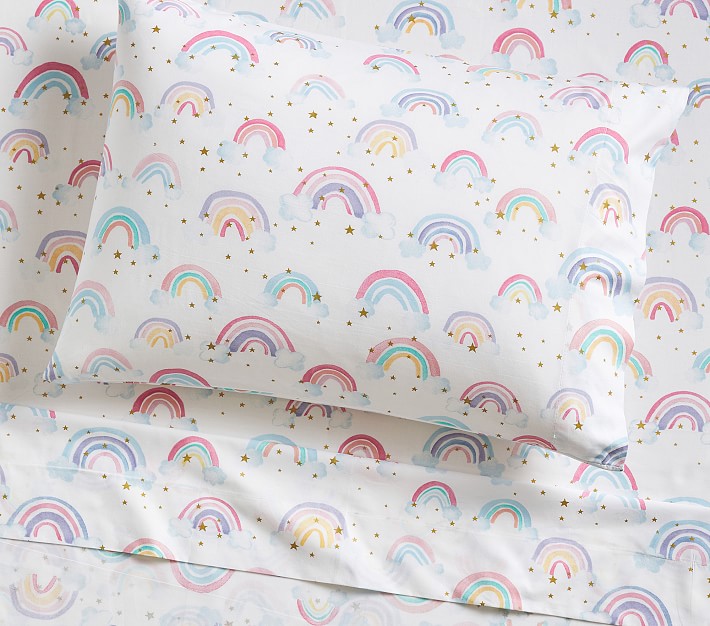 Rainbow Cloud Organic Toddler Sheet Set & Pillowcase Pottery Barn Kids