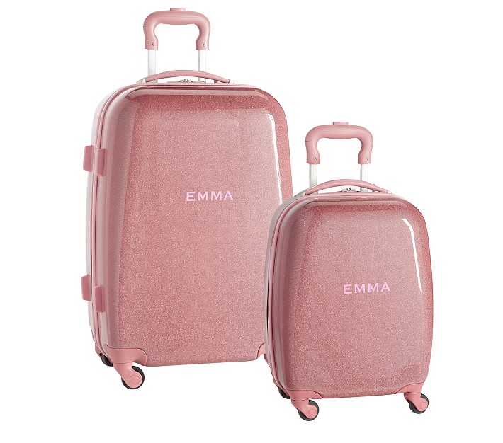Mackenzie Pink Glitter HardSided Spinner Luggage Bundle, Set Of 2 Pottery Barn Kids