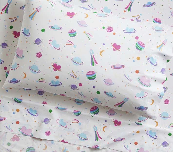 Galaxy Hearts GlowintheDark Sheet Set & Pillowcases Pottery Barn Kids