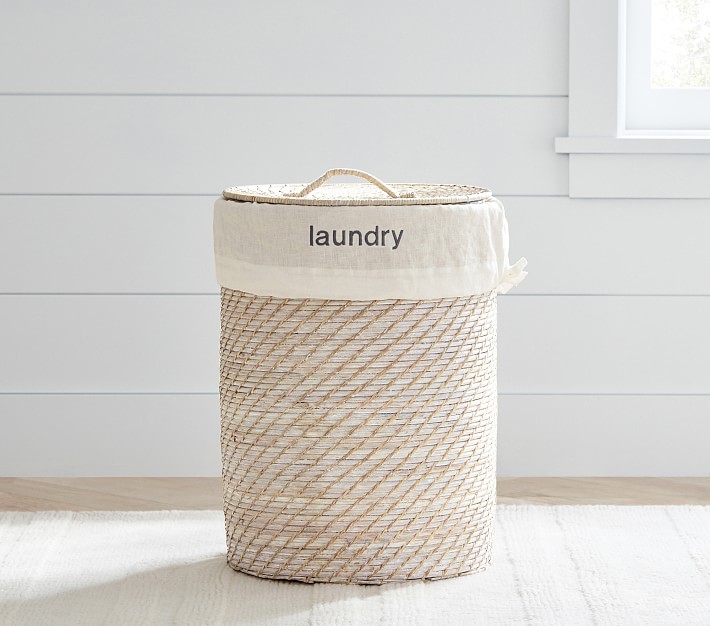 Embroidered Off-White Linen Laundry Bag