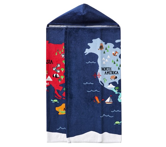 World Map Kid Beach Hooded Towel | Pottery Barn Kids