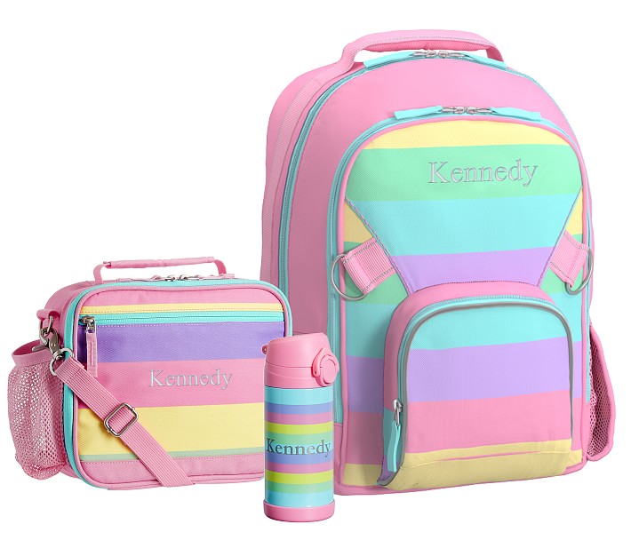 Fairfax Pastel Pink Rainbow Stripe Cold Pack Backpack Bottle