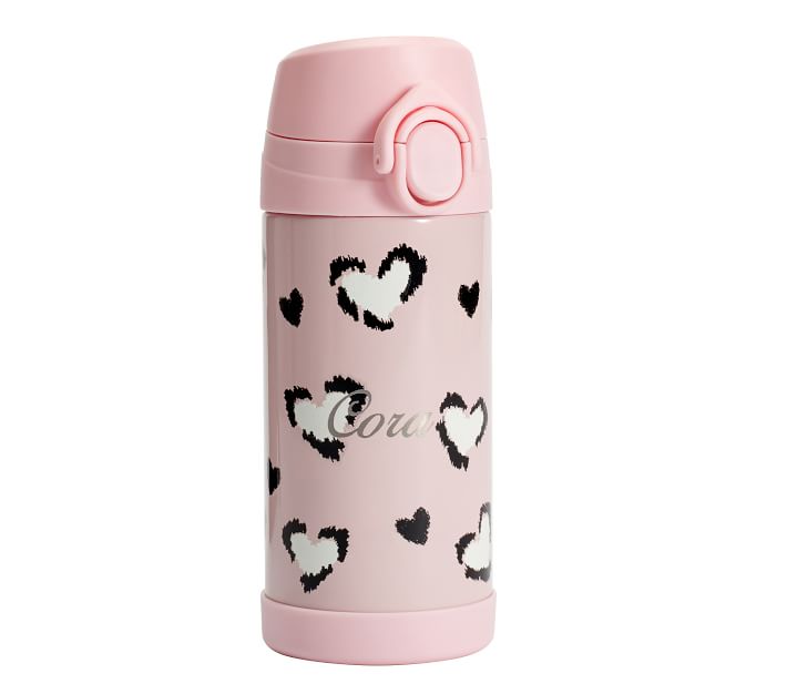 Mackenzie Pink Cheetah Hearts Glow-in-the-Dark Water Bottle