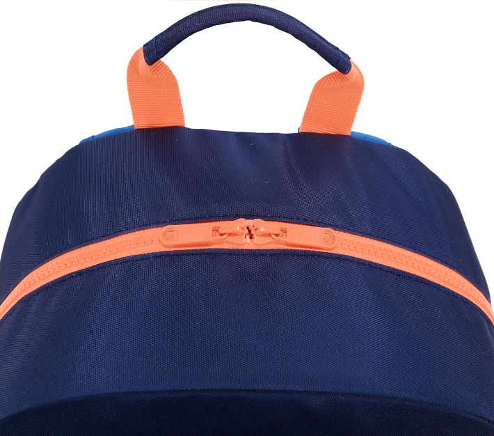 Belvah Orange Backpack Quilted Blue Geometric Stitch Bottle Pocket Zipper  15" H