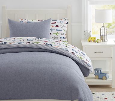 Boys Organic Chambray Reversible Kids' Duvet Cover | Pottery Barn Kids