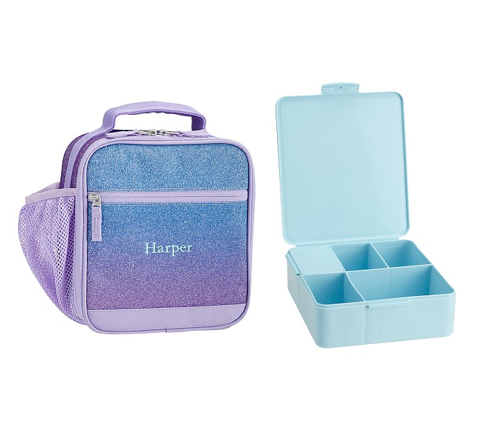 Mackenzie Lavender Aqua Ombre Glitter Backpack & Lunch Bundle, Set Of 3