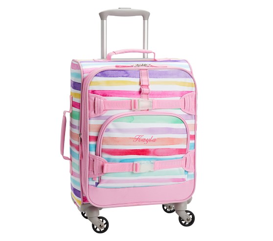 Mackenzie Pink Kayla Rainbow Stripes Spinner Luggage | Pottery Barn Kids