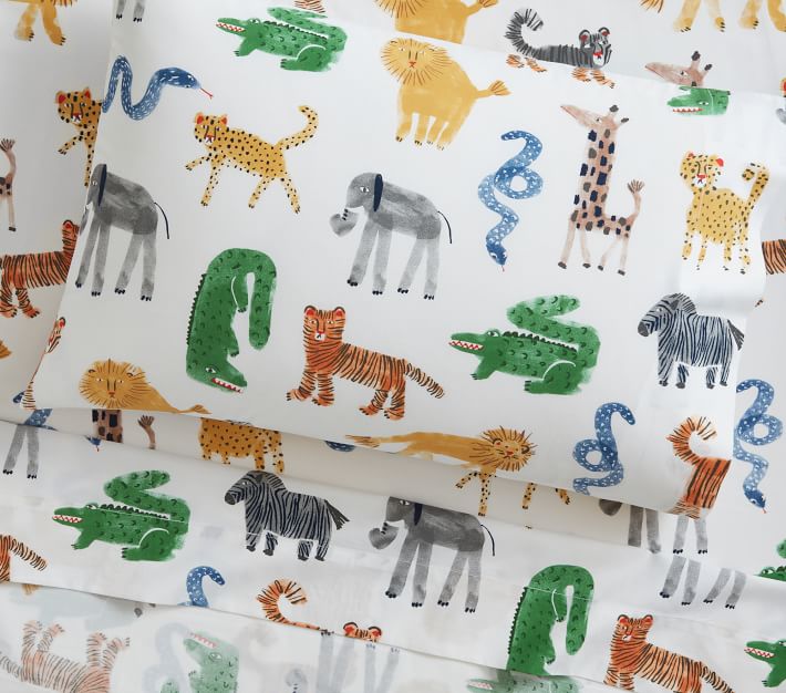 Silly Safari Organic Toddler Sheet Set & Pillowcase Pottery Barn Kids