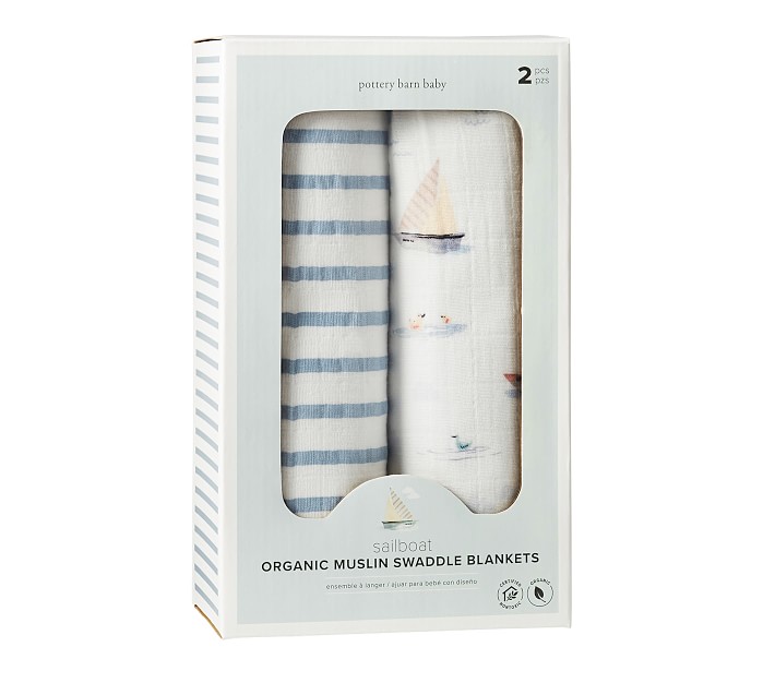 Sailboat Organic Muslin Swaddle Set Pottery Barn Kids