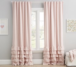 Evelyn Linen Blend Ruffle Bottom Blackout Curtain Panel