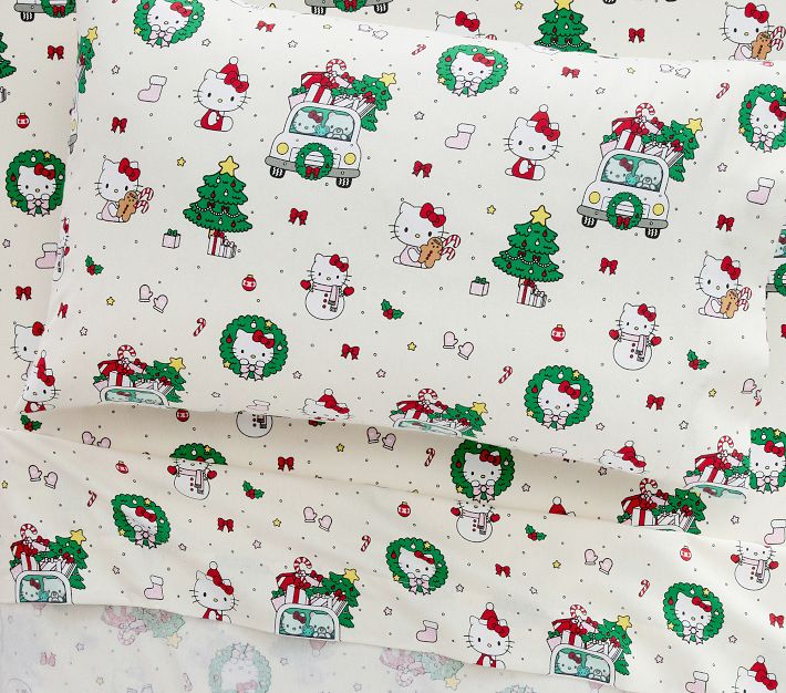 Hello Kitty® Christmas Organic Flannel Sheet Set | Pottery Barn Kids