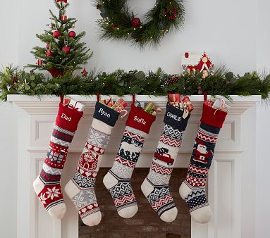 Train Natural Fair Isle Christmas Stocking | Pottery Barn Kids