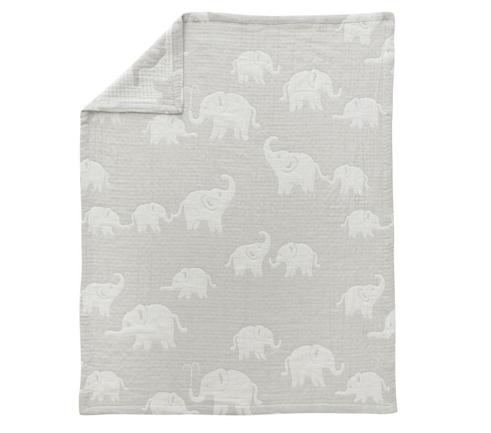Jacquard Elephant Organic Muslin Baby Blanket | Pottery Barn Kids