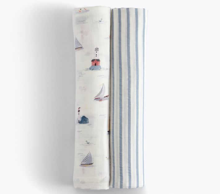 Sailboat Organic Muslin Swaddle Set Pottery Barn Kids