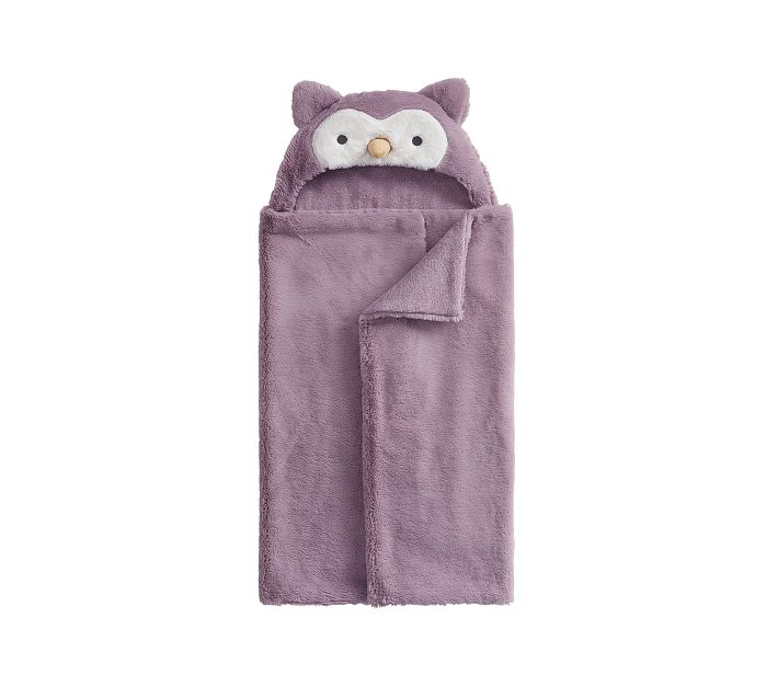 Kids Hooded Bath Towels Soft Microfiber Baby Towels Purple Owl 