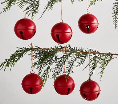 *6/Set, Red Bead & Jingle Bell Ornaments