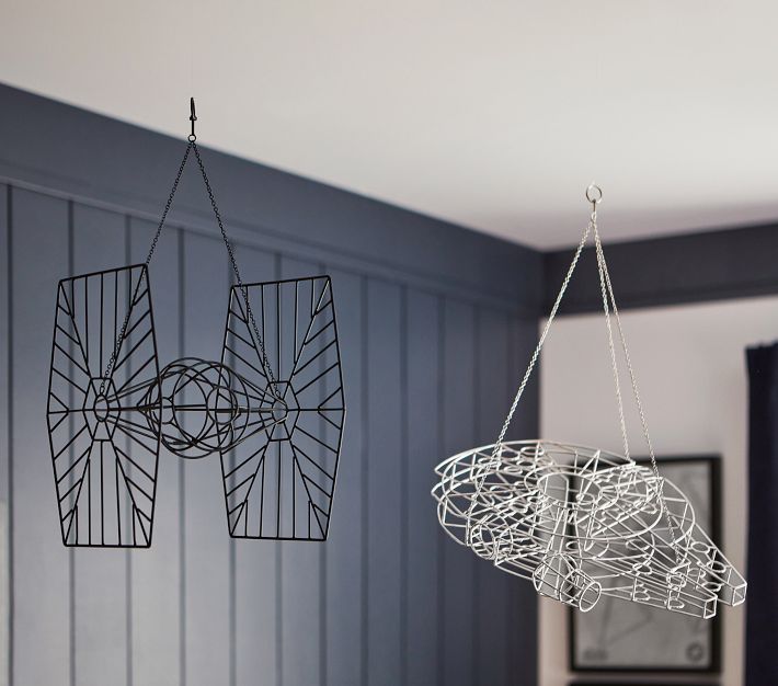 Millennium falcon hanging online from ceiling